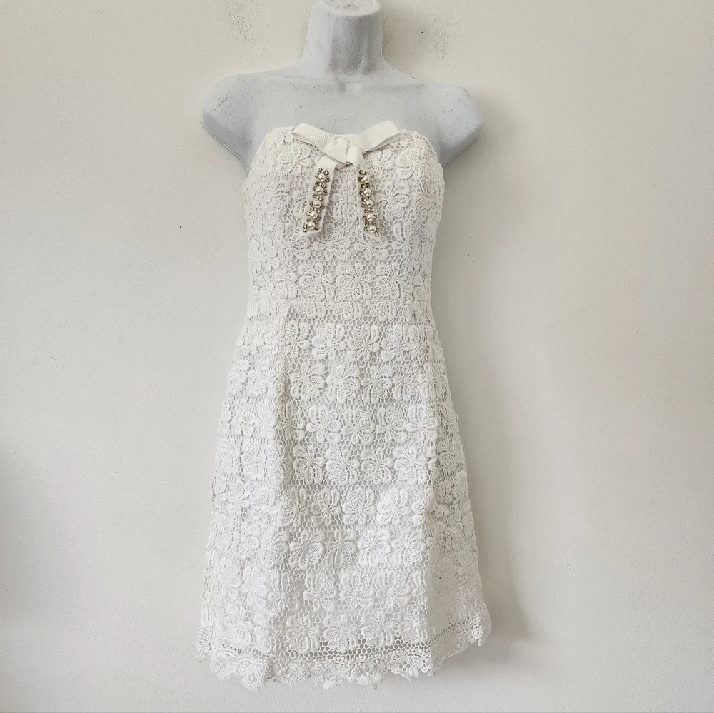 Lilly Pulitzer Larter Dress Lace Strapless Dress Weeding white Size 0 - Picture 12 of 15